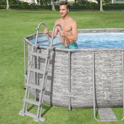Piscine Bestway Ovale Power Steel Swim Vista Décor Pierre 5,49 X 2,74 H1,22m -Ubbink || GRE || Intex Soldes Magasin piscine bestway ovale power steel swim vista decor pierre 549 x 274 h122m 9