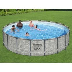 Piscine Bestway Ronde Steel Pro Max Decor Pierre 5,49 X H1,22m -Ubbink || GRE || Intex Soldes Magasin piscine bestway ronde steel pro max decor pierre 549 x h122m 2